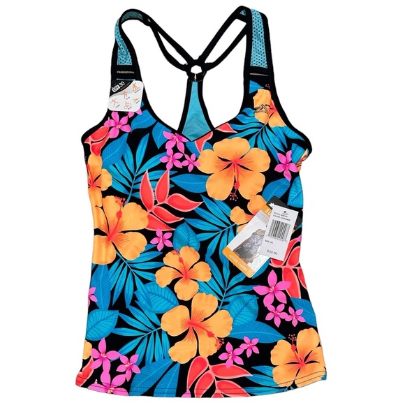 Women’s Zeroxposur XS Tankini Padded UPF Swim Swimwear Tank Top Teal Orange NWT - Picture 3 of 9